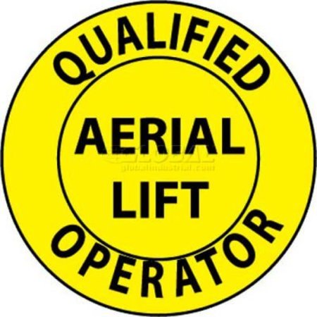 NATIONAL MARKER CO NMC Hard Hat Emblem, Qualified Aerial Lift Operator, 2in Dia., Yellow/Black HH84